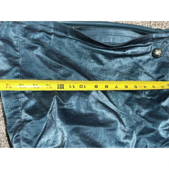 Vintage Furla Large Teal/Petrol Blue Iridescent Leather Shoulder Bag Hobo Tote - Picture 4 of 10